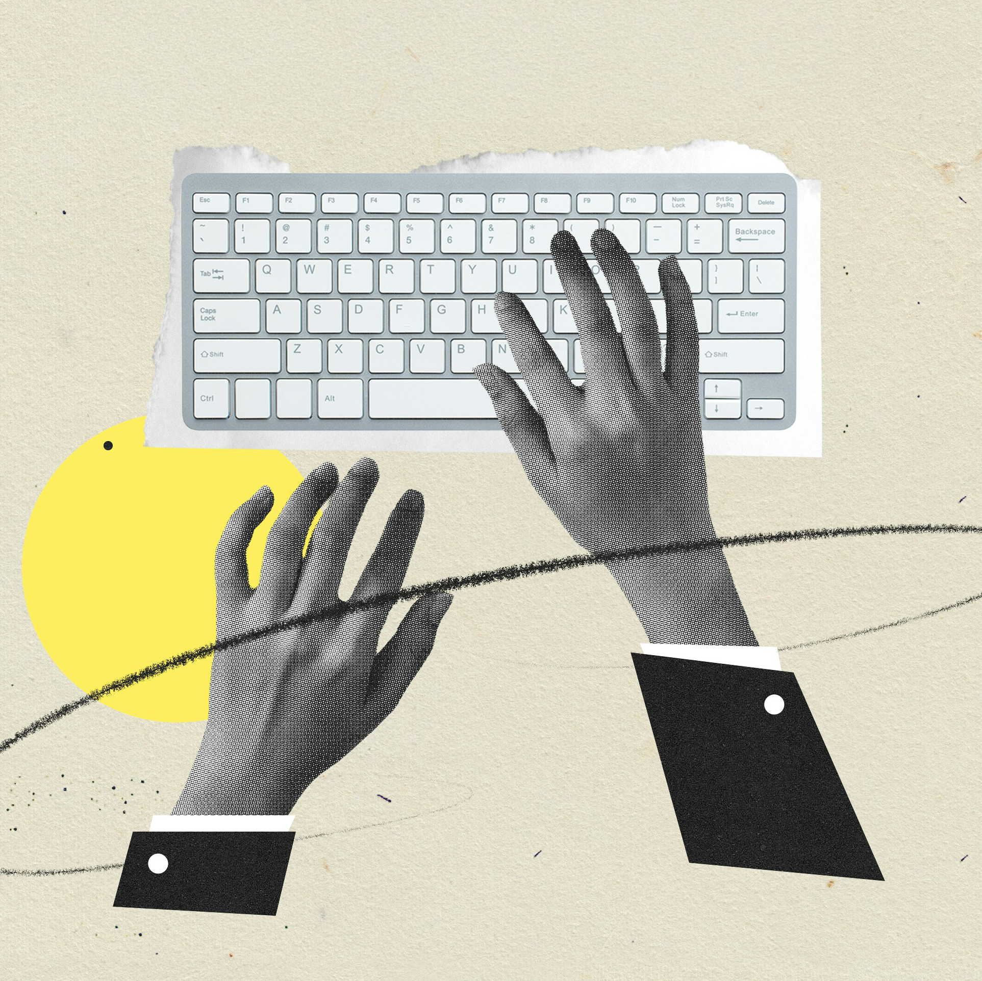 Collage of hands typing on a keyboard